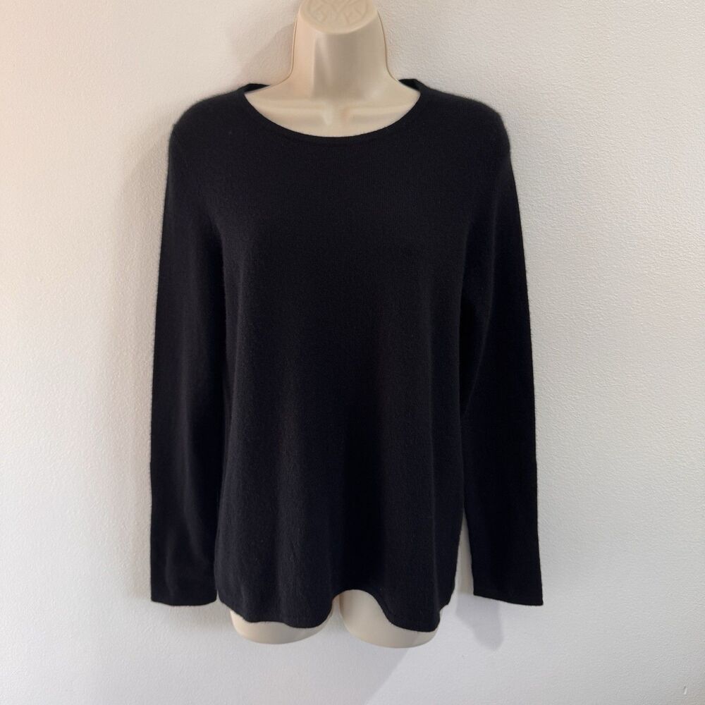 Belford 100% Cashmere Sweater L Black Crew Neck Soft Knit Chic Luxury